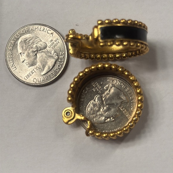 YSL VINTAGE YVES ST LAURENT black and gold clip on hoop earrings NEW CONDITION! - Picture 10 of 13